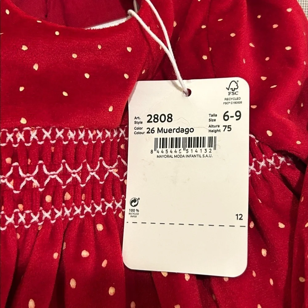 Mayoral Baby Red Velvet Holiday Dress Size 6 to 9 Months